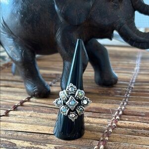 Vintage-Inspired Abalone & Marcasite Statement Ring – Boho Chic